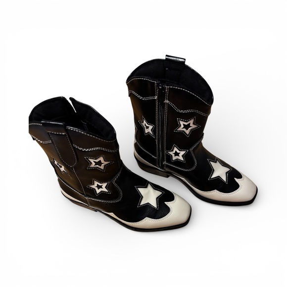 Zara Kids Black Cowgirl Boots Size 2.5 White Star Western Boots Girls - Picture 2 of 6